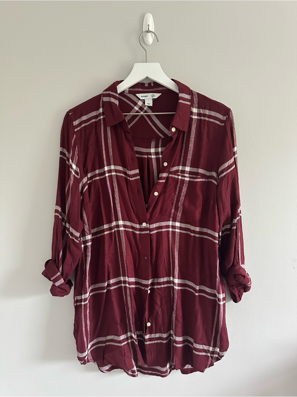 Old Navy Burgundy & White Button Down Flannel Size L